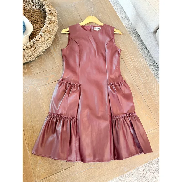 Amylynn Faux Leather Mini Dress Womens‎ Burgundy Size Small - Image 5