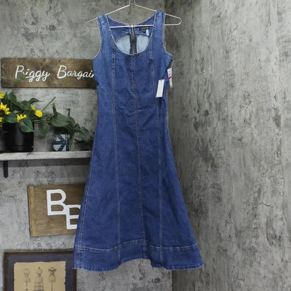 NWT 1. STATE Womens Scoop-Neck Sleeveless Denim Dress DS93397692AI Blue Quart XS - Image 4