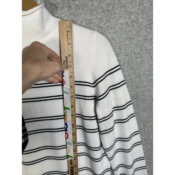 French Connection Medium Sweater Striped Mock Neck White‎ Black Long Sleeve - Image 3