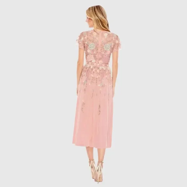 MAC DUGGAL 9134 Womens Embellished High Neck Butterfly Sleeve Midi Dress - Image 5