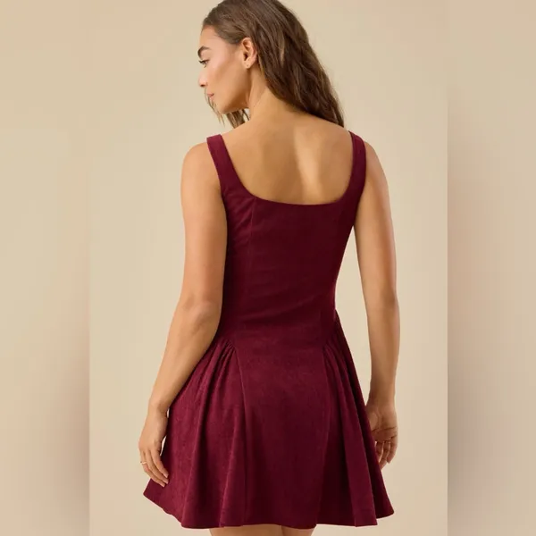 Altar'd State Ollie Mini Dress Burgundy Corduroy XS - Image 3