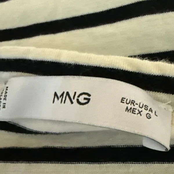 Mango MNG White Black Striped Round Neck Short Sleeve Pullover Tee Shirt Top L - Image 3