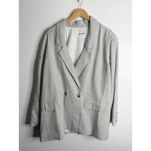 Old Navy‎ Linen Blend Striped Double Breasted Blazer Jacket XXL Work Wear Casual - Image 2