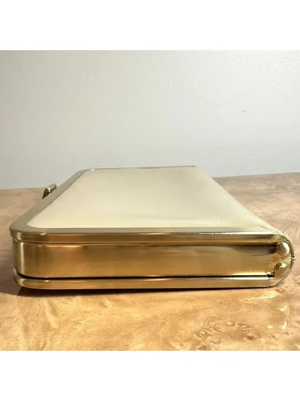 Banana Republic Beige Nude Patent Leather Frame Clutch Evening Bag Gold Tone - Image 5