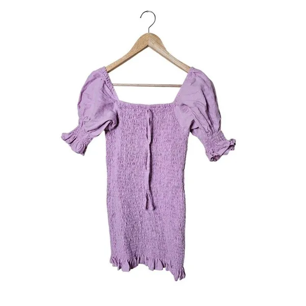 Faithful the Brand Annibelis Linen Mini Dress‎ Lilac Puff Sleeves Size Small - Image 3