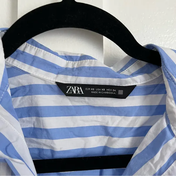 Zara Blue Striped Oversized Button Down Shirt - Image 4