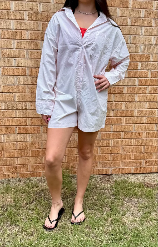 PARKE Resort Collection Long Sleeve Cotton Romper XS Light Pink - Image 8