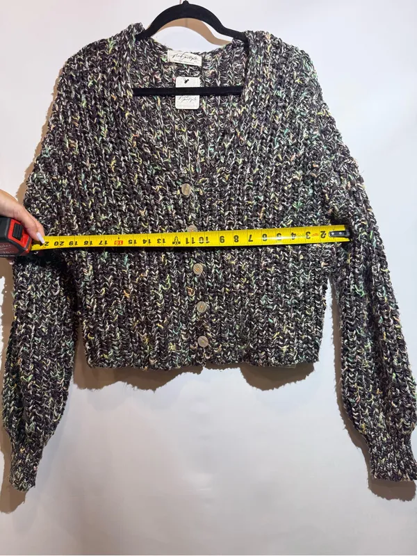 NWT Free People Flea Market Neon Sand Colorblock Cropped Chunky Cardi Size S - Image 6