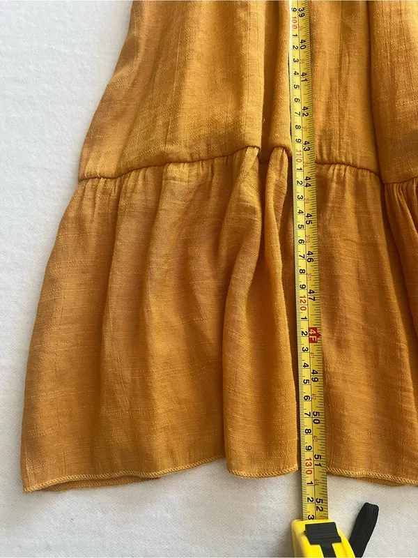 Smocked-Waist Mustard Maxi Dress with V-Neck and Flutter Sleeves - Image 5