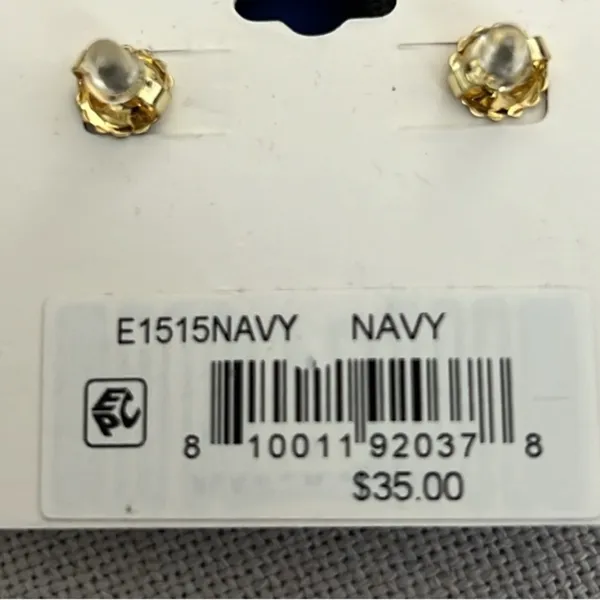 Zenzii Gold Tone Navy Painted Metal Flower Stud Earrings, New w/Tag $35 - Image 4