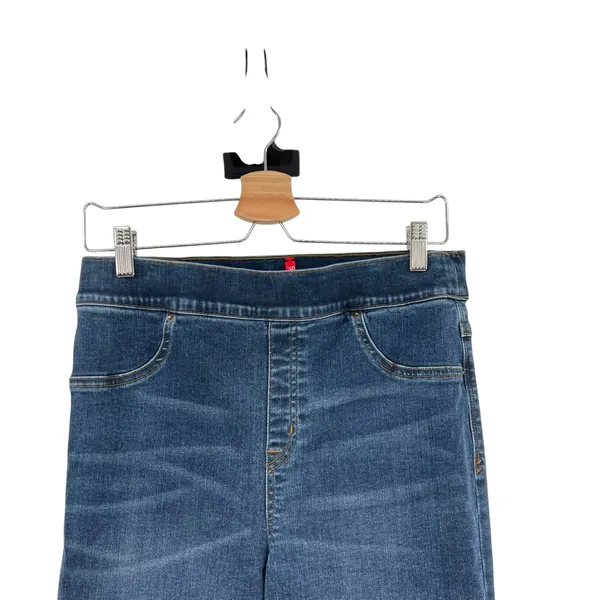 Spanx Cropped‎ Flare Denim Jeans Medium Wash Dip Dye Hem Blue Size Large - Image 4