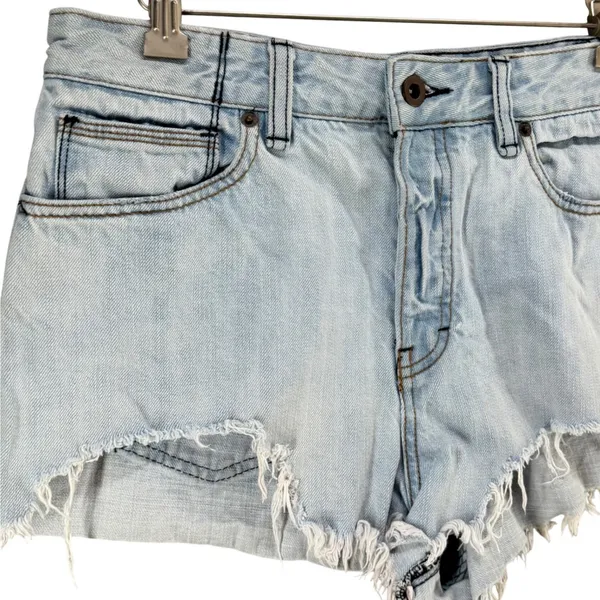 Free People Cutoff Denim Shorts Women 29 Light Wash Blue Raw Hem Festival Grunge - Image 2