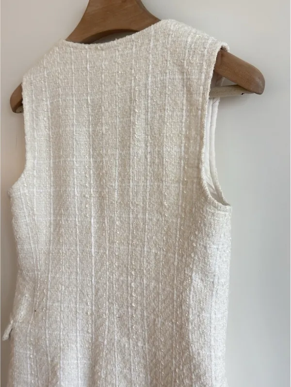 Zara Tweed Double Breasted Mini Dress Ivory Pearl Buttons Size M - Image 5