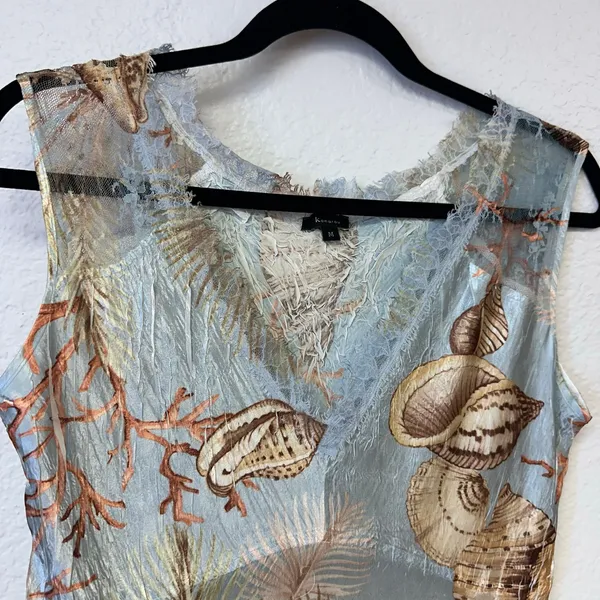 Vintage Komarov Shell Print Midi dress Lace mesh - Image 2