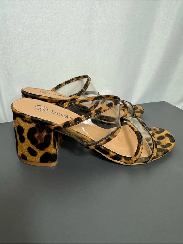 Boohoo Leopard Print Clear-Strap Slide Sandals chunky heel party size 4 - Image 4