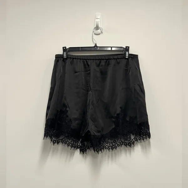 Amazon Black Satin Shorts with Lace Trim with Elastic Waistband - Size: Medium - Image 3