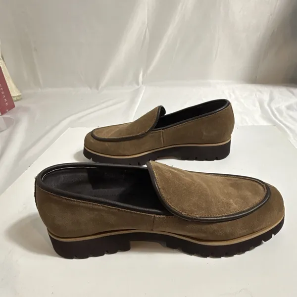 Donald Pliner Eclipse Shoes Womens 8M Tan Slip-On Suede Loafer Rubber Sole - Image 3