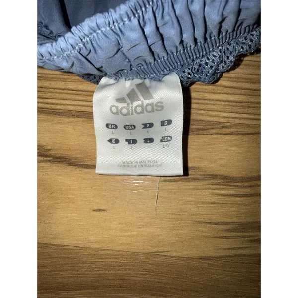 Vintage 2002 Adidas Baggy Track Pants Swish Mesh Lined Baby Blue 3 Stripe Size L - Image 7