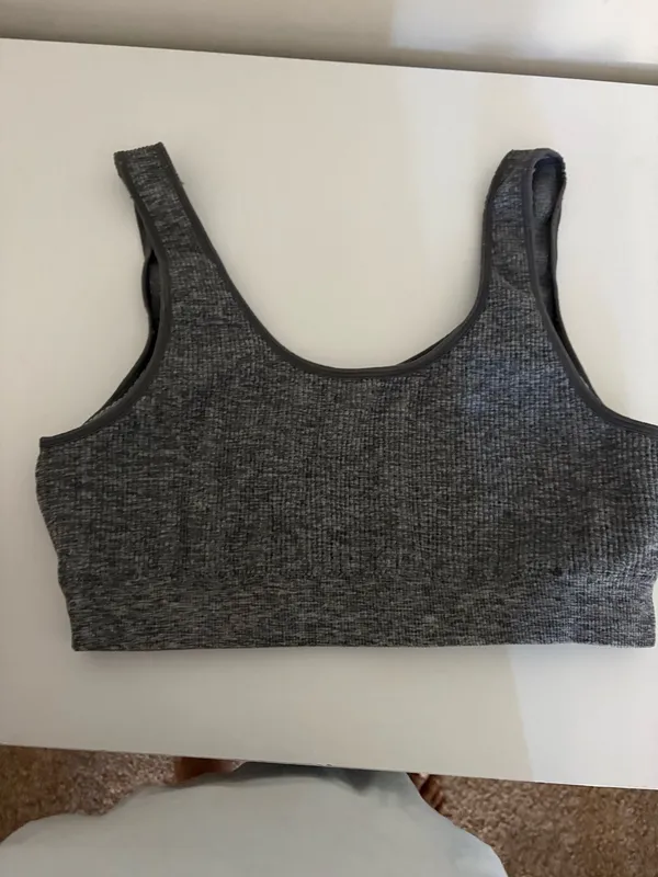 Gray ribbed cropped tank/sports bra with a comfortable, stretchy fit. G - Image 2