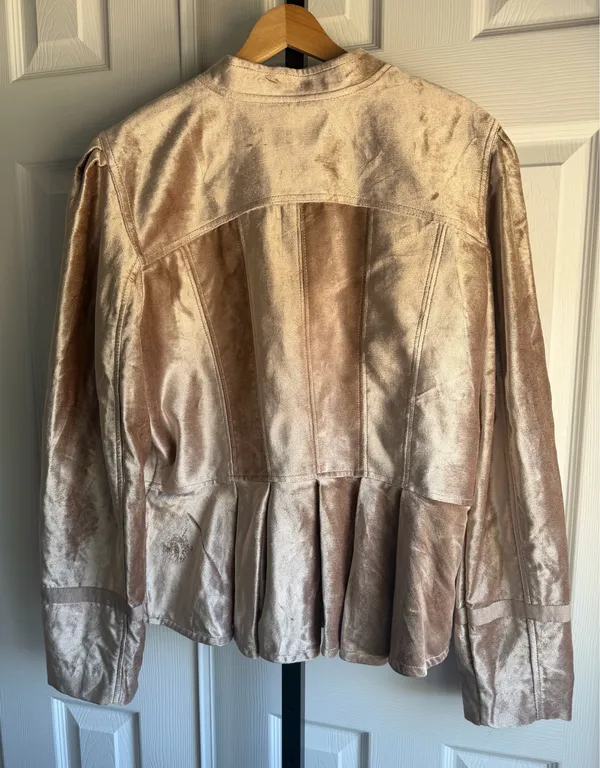 Free People Ballet Racer Jacket Cropped Velvet Ruffled Champagne Rose Size: XL - Image 5