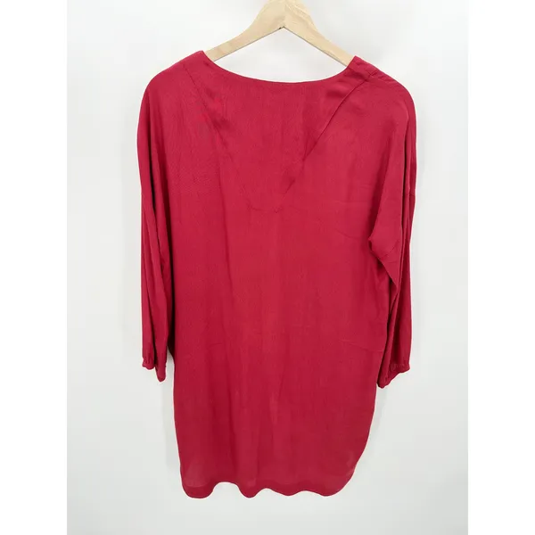 Madewell Red V-Neck Long Sleeve High Low Shift‎ Dress Womens Size Small S BW8 - Image 2