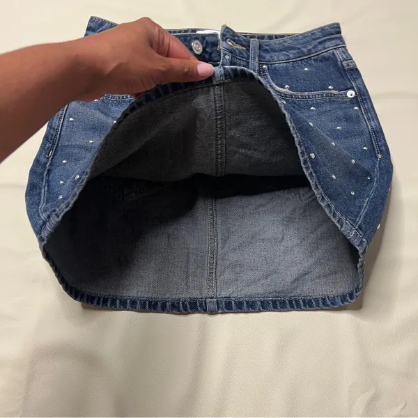 Current/Elliott Size 25 Cotton Blue Denim Studded Mini Skirt Distressed‎ - Image 7