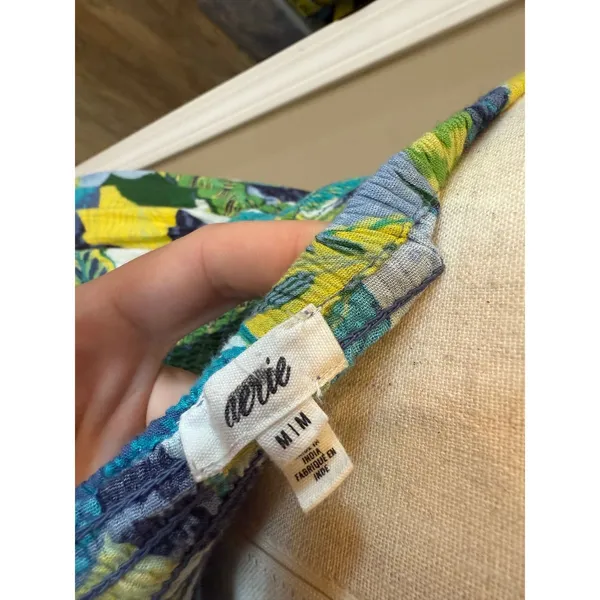 Aerie‎ Tropical Leaf Print Halter Maxi Dress Green Blue Yellow M - Image 3