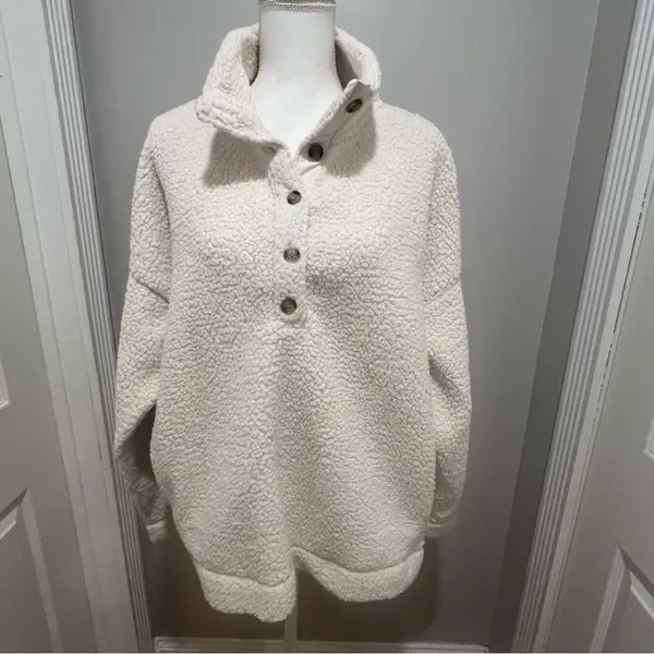 Aerie Sherpa half button sweater with pockets women's size large oversized fit - Image 6