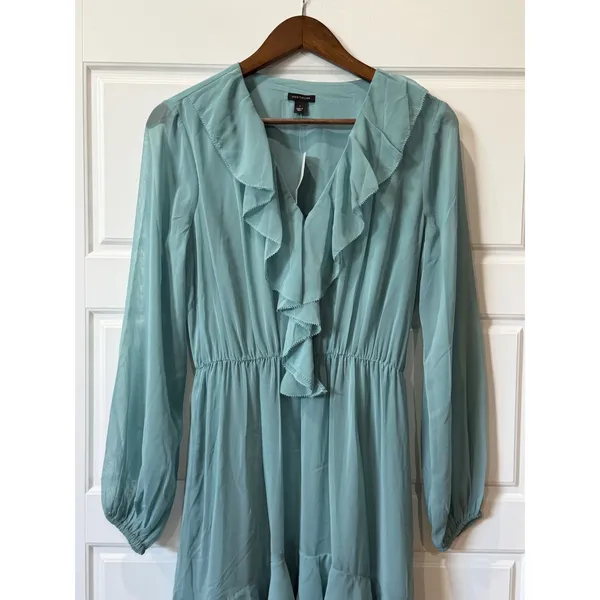 Ann Taylor Sage Blue Ruffle Tiered‎ Maxi Dress Size S Fairycore Romantic - Image 3
