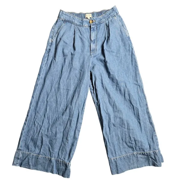 Anthropologie Pilcro High-Rise Pleated Culottes Denim Light Pants‎ Size: 27 - Image 2