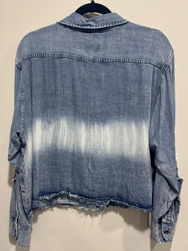 Vintage Havana Bleached Ombre Denim Shirt Small Cropped Distressed Chambray Top - Image 4