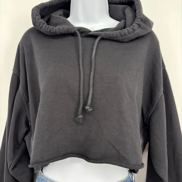 TNA‎ Aritzia Airyaf Women Fleece Crop Hoodie Black Size 2 XS Boxy Sweatshirt - Image 4