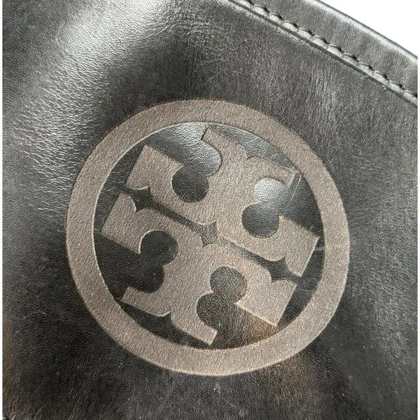 Tory Burch Women's Tall Black Rubber Leather Riding Boots Size 7M *note flaw - Image 5