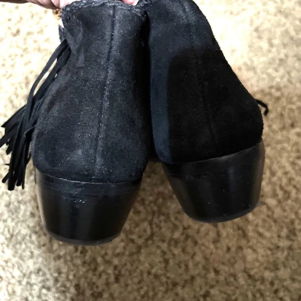 Sam Edelman Black Ankle Bootie‎ Suede Women 9.5M Paige Fringe Block Heel - Image 7