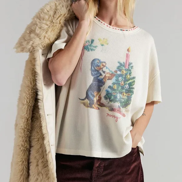 We The Free Merry Meowy Waffle Knit Holiday Tee - Image 8