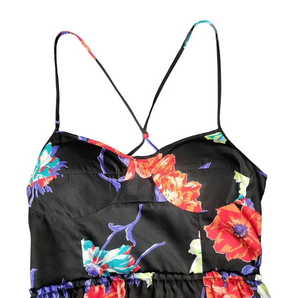 American Eagle Sweetheart Neckline Black Floral‎ Smocked Back Strappy Dress, M - Image 6