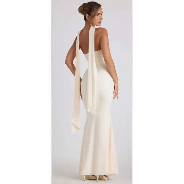 Oh‎ Polly Imogene Ivory Strapless Scarf Detail Maxi Gown NWT Size US 0 - Image 7