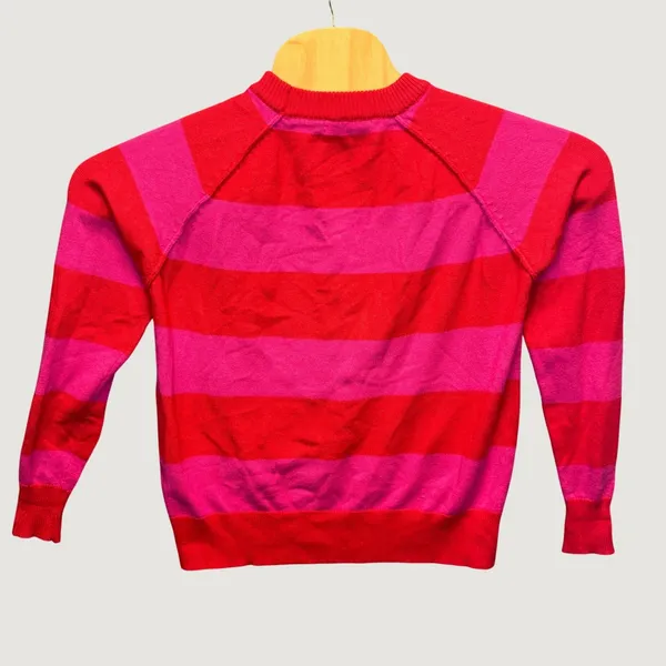 2292 | THML Preppy Pink & Red Striped Raglan Sleeve Soft Knit Sweater Womens XS - Image 2