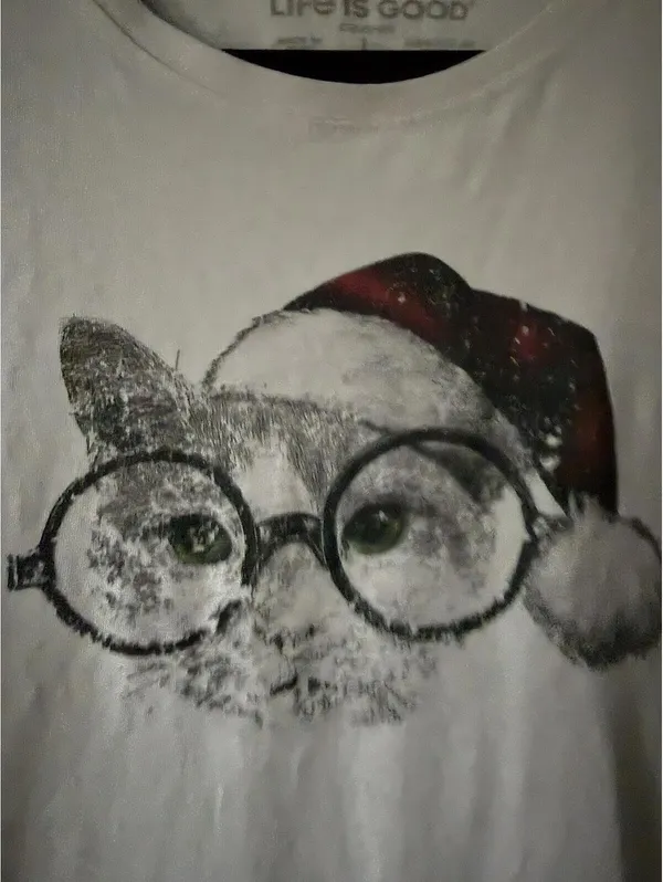 Life is Good Women's Cat with Glasses and Santa Hat Graphic T-Shirt - Image 3