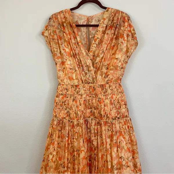 NWT Acler Bicknell Shirred Printed Metallic-Cotton‎ Maxi Dress Size 4 - Image 4