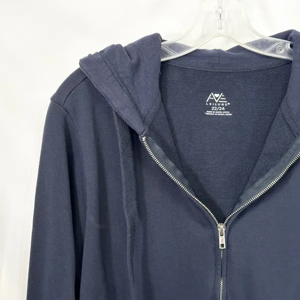 Avenue Plus Size 22/24 Hoodie Full Zip Up Jacket Athleisure Navy Blue Terry D - Image 3