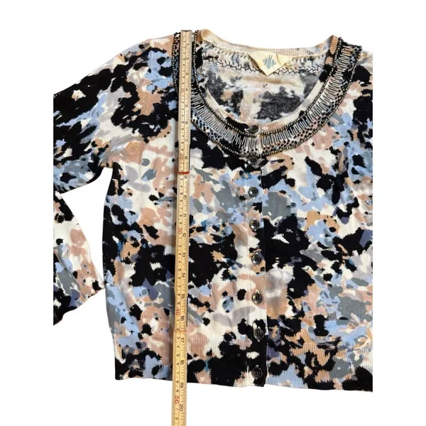Anthropologie HWR‎ Monogram Beaded Collar Crop Cardigan Sweater Abstract Pattern - Image 7