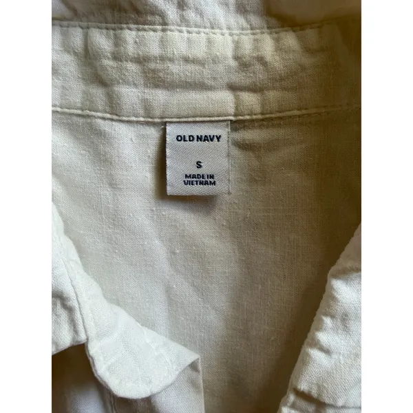 Old Navy Linen Blend White Tunic Cover Up Shirt Small Coastal Beach Resort - Image 8