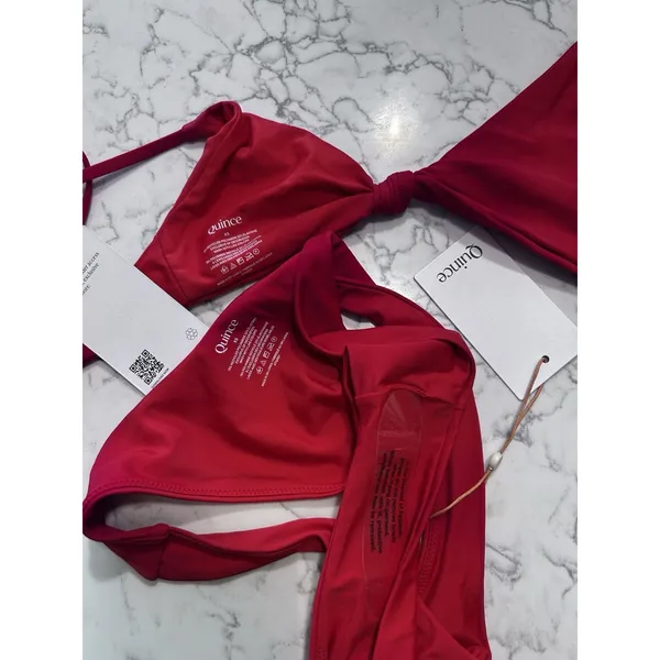 NWT Quince Cherry Red Knot Tie Bikini Top & High Leg Bottom Set Size XS - Image 3