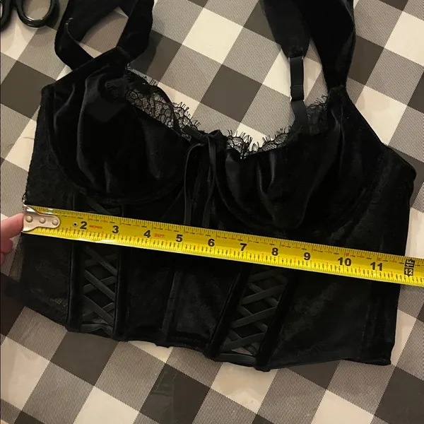 Victoria’s Secret Dream Angels Black Corset Bra Velvet Velour Small Black Goth - Image 13