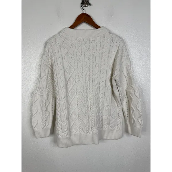 Anthropologie Pilcro Cream Cable Knit Patchwork Sweater Small OB1216993 - Image 2