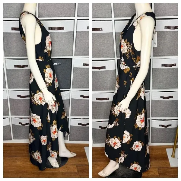 Leith True Wrap V-Neck Floral Flowy Maxi Sleeveless Dress Size Large - Image 3