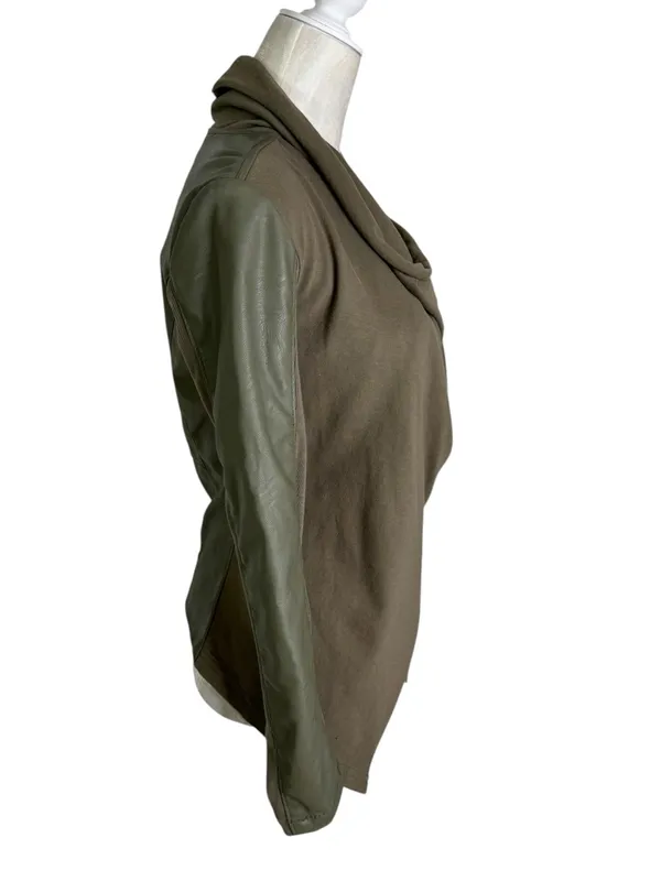 NWT BlankNYC Mixed Media Draped Moto Jacket Olive Green Size XS - Image 6
