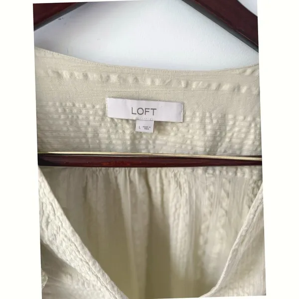 Loft Women's Sz Large 100% Cotton V-Neck Ruffle Sleeve Eyelet Trimmed‎ Blouse - Image 6