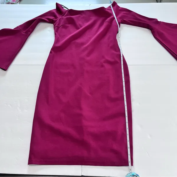 Lulus All She Wants Burgundy Off Shoulder Bell Sleeve‎ Bodycon Midi Dress LARGE - Image 11
